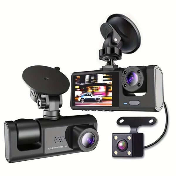 Camera auto tripla FullHD, 3 camere-fata/spate/interior, ecran 2'', G Senzor,EN GROSS